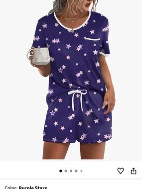 Women's Purple Star Short Pajama Set with Pocket
